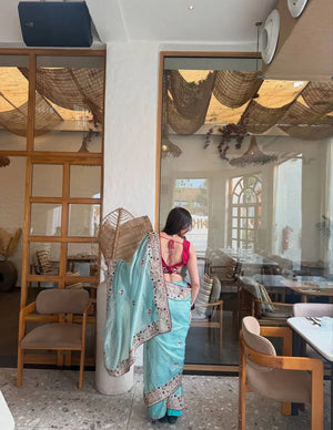 Gold Crush Embroidered Saree with Satin Blouse