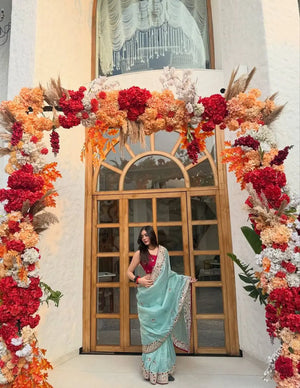 Gold Crush Embroidered Saree with Satin Blouse