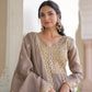 Golden Elegance Embroidered Anarkali Gown with Dupatta for Festive and Wedding Wear