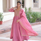 Golden Elegance Embroidered Anarkali Gown with Dupatta for Festive and Wedding Wear