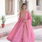 Golden Elegance Embroidered Anarkali Gown with Dupatta for Festive and Wedding Wear