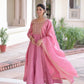 Golden Elegance Embroidered Anarkali Gown with Dupatta for Festive and Wedding Wear