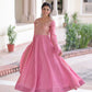 Golden Elegance Embroidered Anarkali Gown with Dupatta for Festive and Wedding Wear