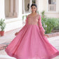 Golden Elegance Embroidered Anarkali Gown with Dupatta for Festive and Wedding Wear