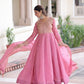 Golden Elegance Embroidered Anarkali Gown with Dupatta for Festive and Wedding Wear