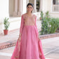 Golden Elegance Embroidered Anarkali Gown with Dupatta for Festive and Wedding Wear