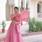 Golden Elegance Embroidered Anarkali Gown with Dupatta for Festive and Wedding Wear