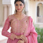 Golden Elegance Embroidered Anarkali Gown with Dupatta for Festive and Wedding Wear