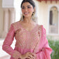 Golden Elegance Embroidered Anarkali Gown with Dupatta for Festive and Wedding Wear