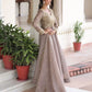 Golden Elegance Embroidered Anarkali Gown with Dupatta for Festive and Wedding Wear