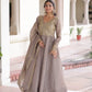 Golden Elegance Embroidered Anarkali Gown with Dupatta for Festive and Wedding Wear