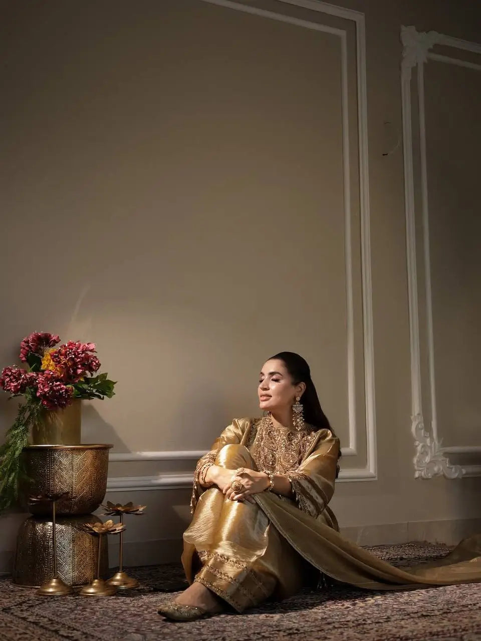 Golden Fendy Silk Embroidered Salwar Suit Set