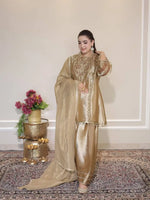 Golden Fendy Silk Embroidered Salwar Suit Set