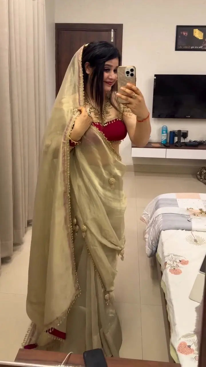 Golden Glow G Mee Satin Silk Saree for Festive and Party Wear