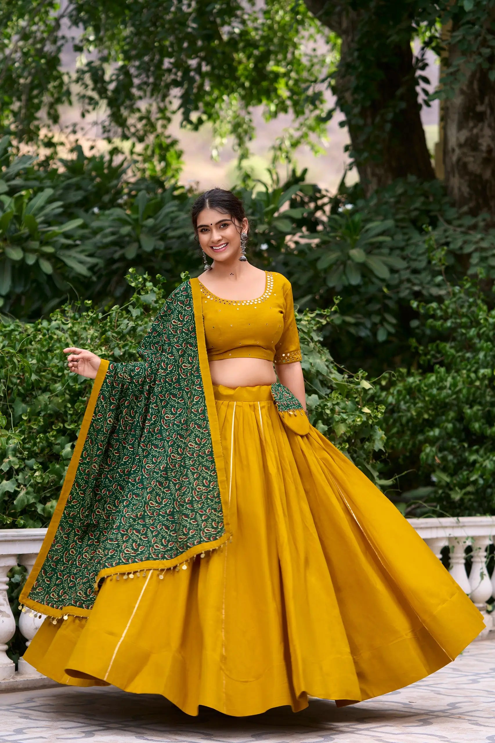 Golden Grace Pure Cotton Mirror Work Lehenga Set