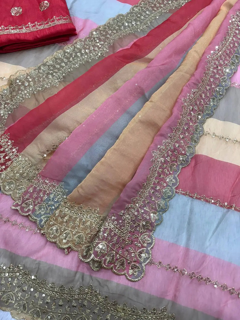 Goldy Silk Printed Saree with Zari & Sequins Embroidery