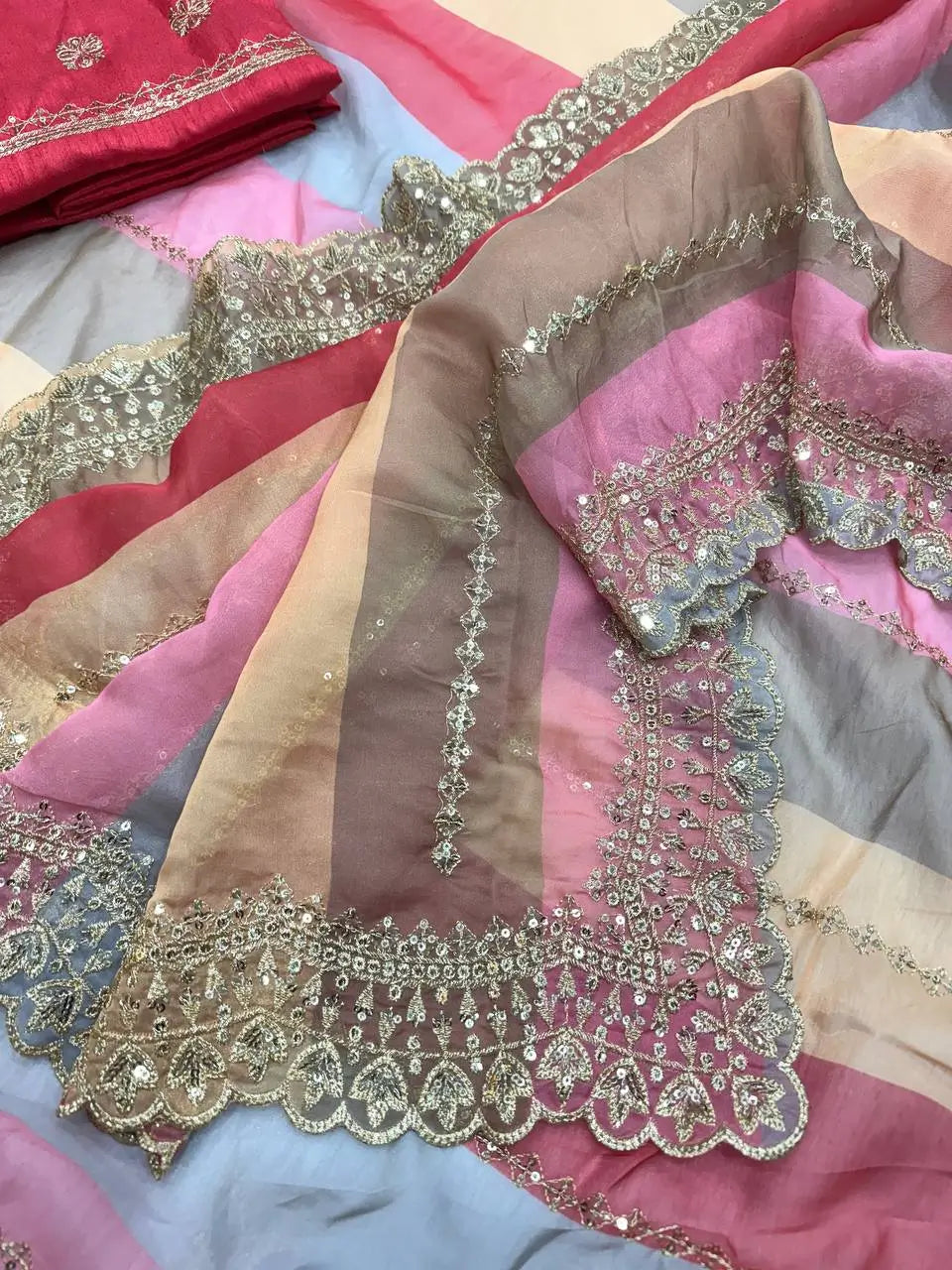 Goldy Silk Printed Saree with Zari & Sequins Embroidery
