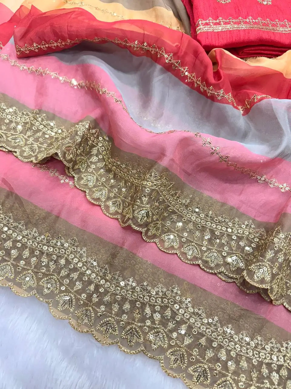 Goldy Silk Printed Saree with Zari & Sequins Embroidery