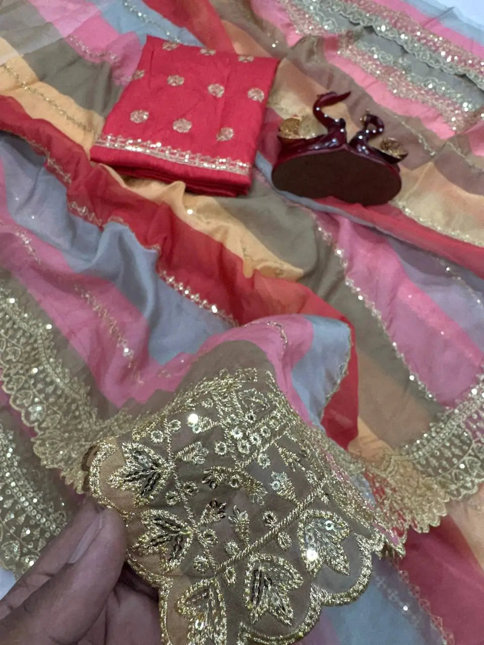 Goldy Silk Printed Saree with Zari & Sequins Embroidery