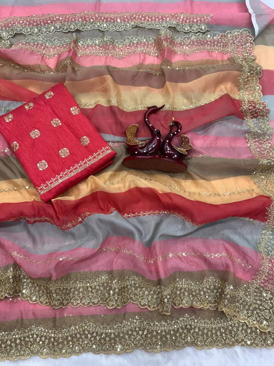 Goldy Silk Printed Saree with Zari & Sequins Embroidery