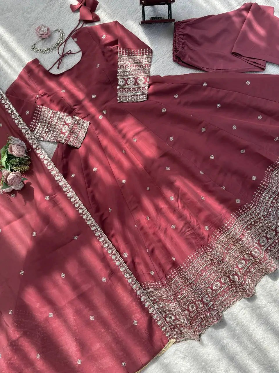 Graceful Chanderi Silk Anarkali Gown Set for Festive and Wedding Wear