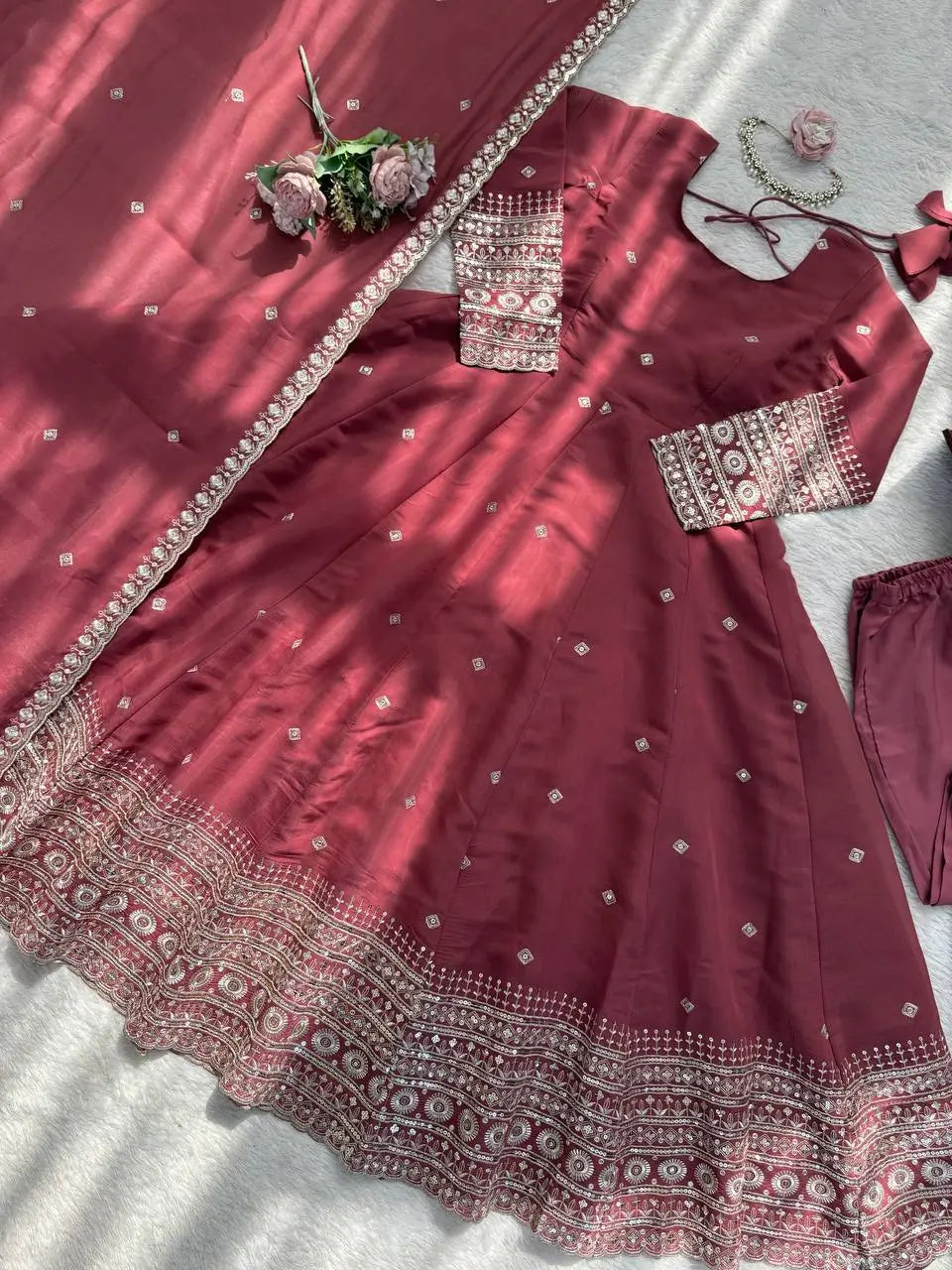 Graceful Chanderi Silk Anarkali Gown Set for Festive and Wedding Wear