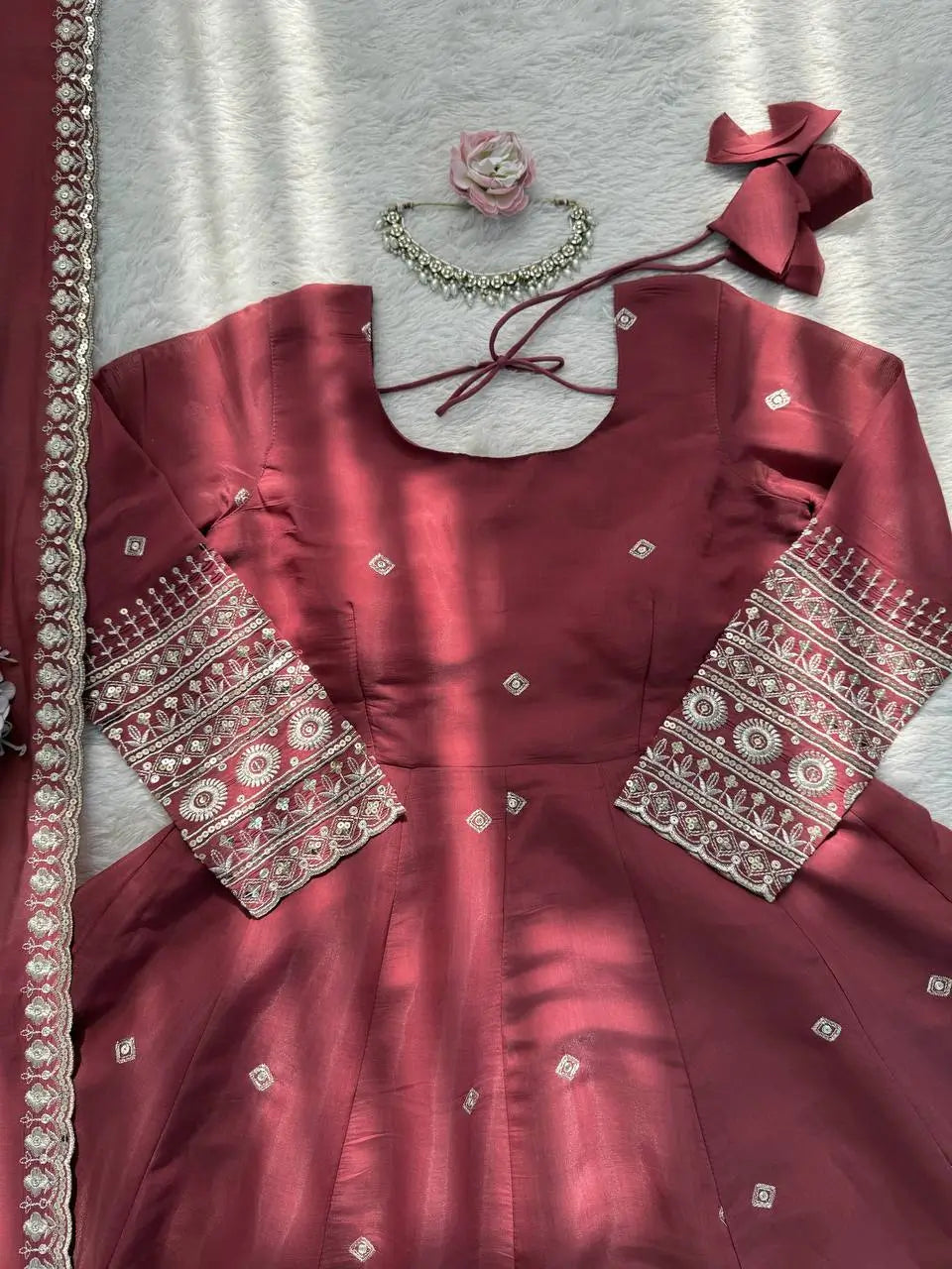 Graceful Chanderi Silk Anarkali Gown Set for Festive and Wedding Wear