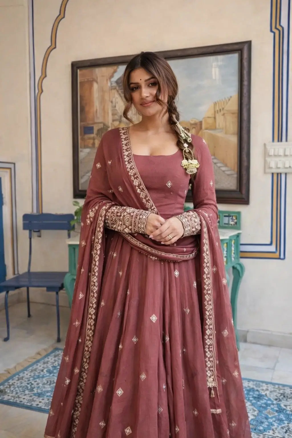 Graceful Chanderi Silk Anarkali Gown Set for Festive and Wedding Wear