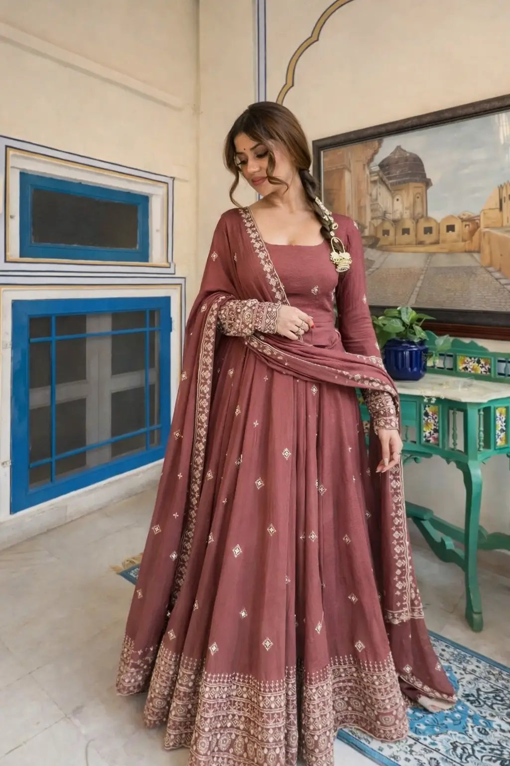 Graceful Chanderi Silk Anarkali Gown Set for Festive and Wedding Wear