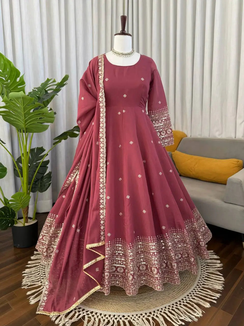 Graceful Chanderi Silk Anarkali Gown Set for Festive and Wedding Wear