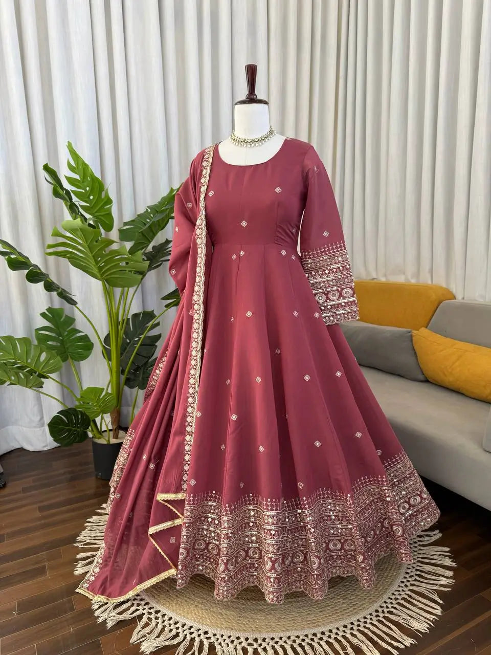 Graceful Chanderi Silk Anarkali Gown Set for Festive and Wedding Wear