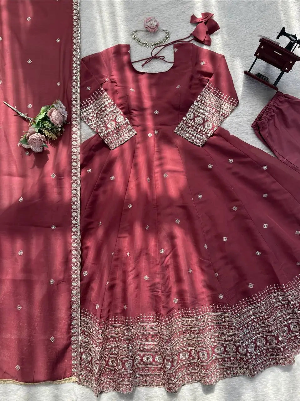 Graceful Chanderi Silk Anarkali Gown Set for Festive and Wedding Wear