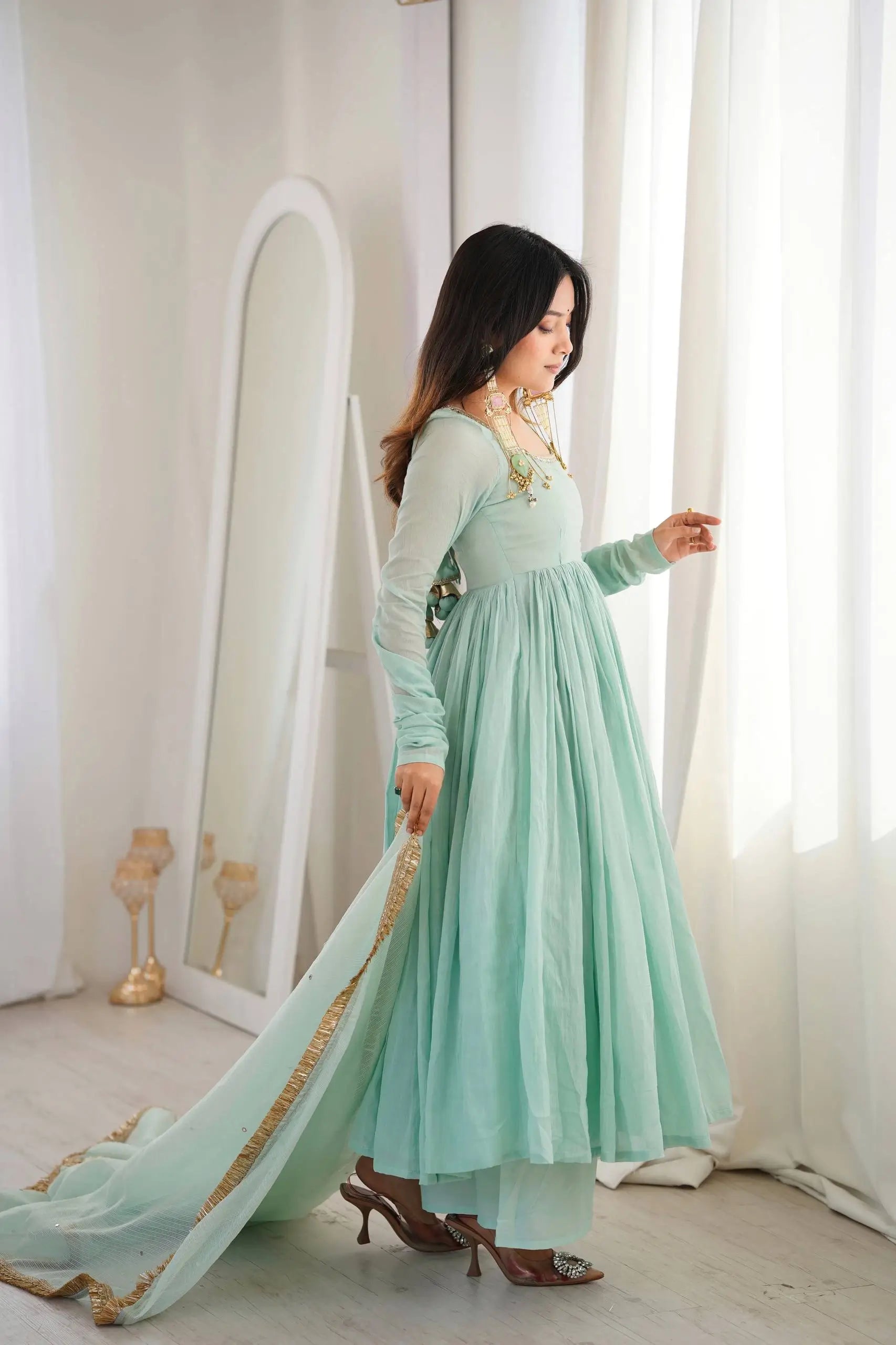 Graceful Faux Fabric Anarkali Suit Set with Dupatta for Festive and Occasion Wear