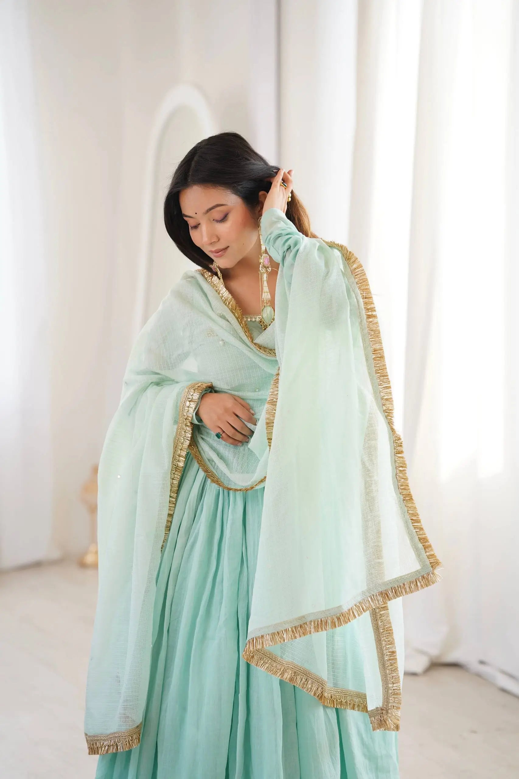 Graceful Faux Fabric Anarkali Suit Set with Dupatta for Festive and Occasion Wear