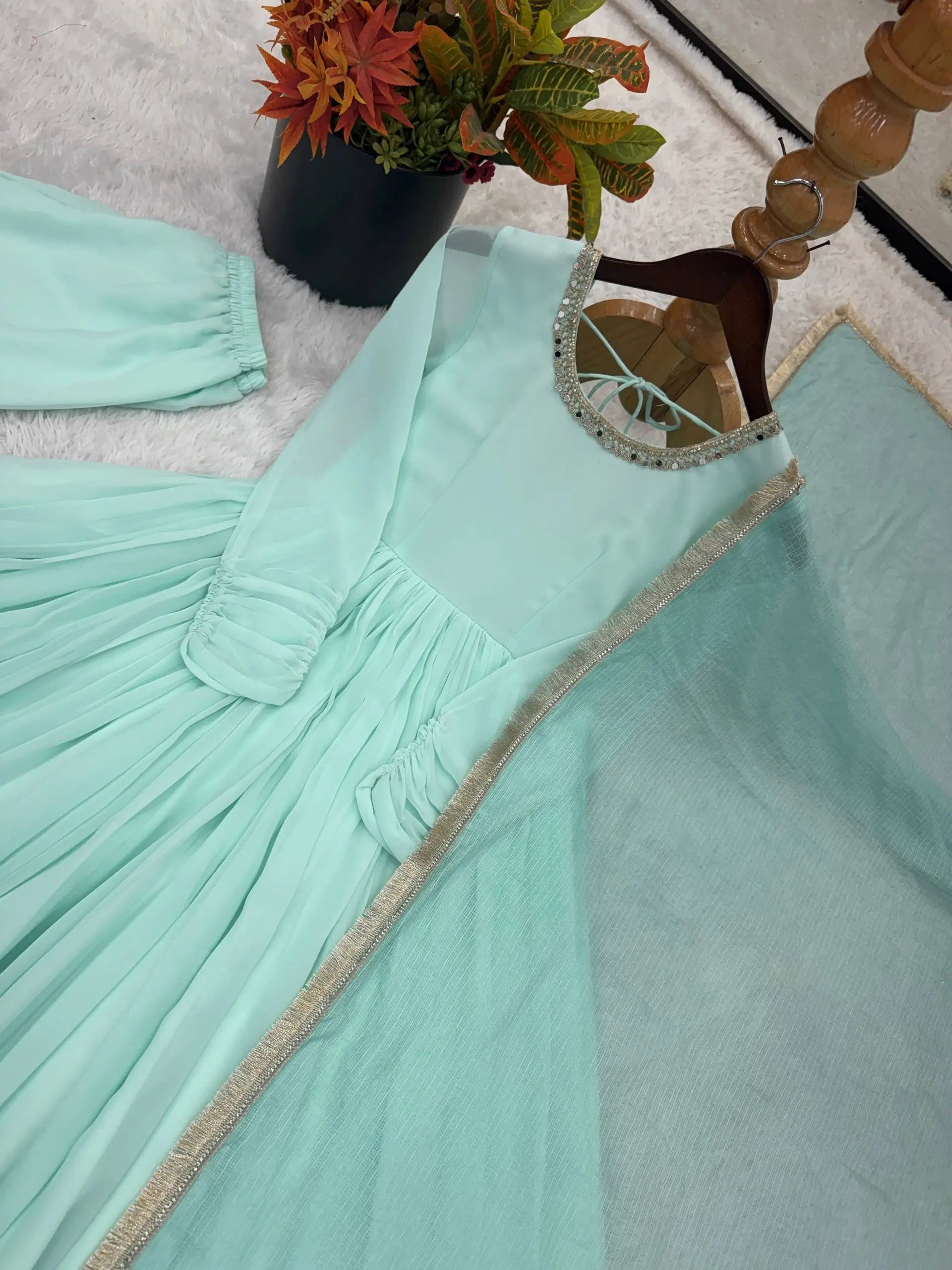 Graceful Faux Fabric Anarkali Suit Set with Dupatta for Festive and Occasion Wear