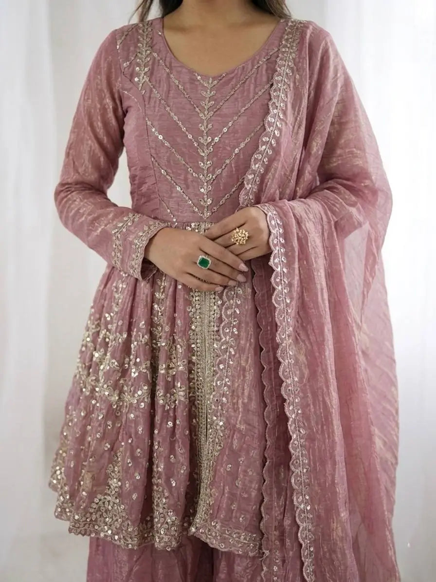 Graceful Fendy Silk Peplum Sharara Set for Festive and Wedding Wear