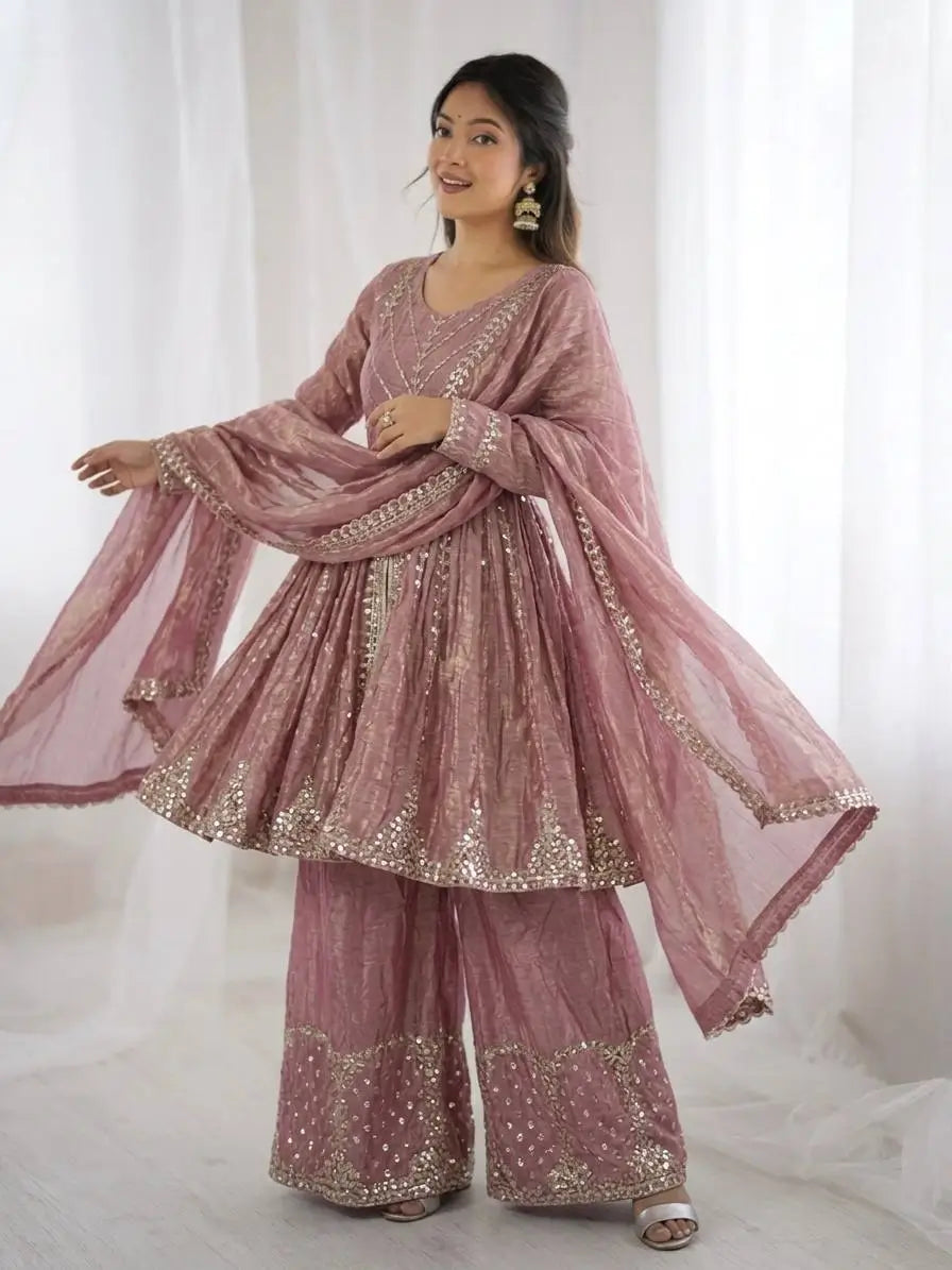 Graceful Fendy Silk Peplum Sharara Set for Festive and Wedding Wear