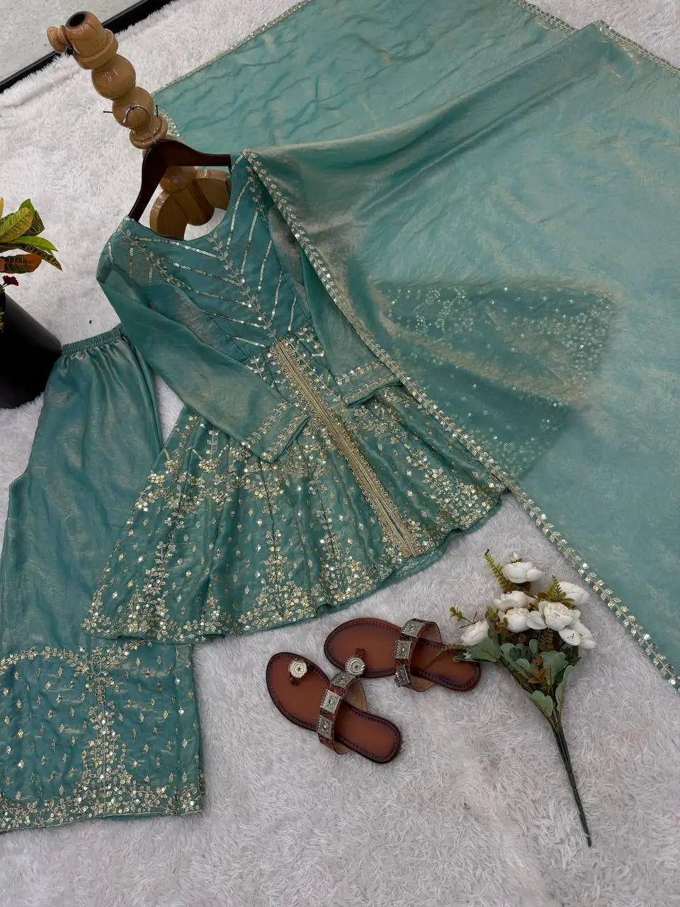 Graceful Fendy Silk Peplum Sharara Set for Festive and Wedding Wear