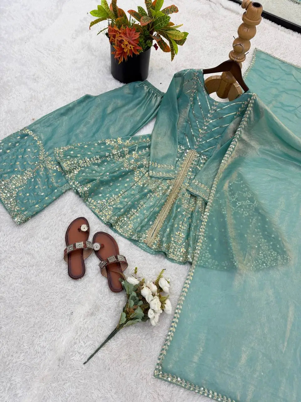 Graceful Fendy Silk Peplum Sharara Set for Festive and Wedding Wear