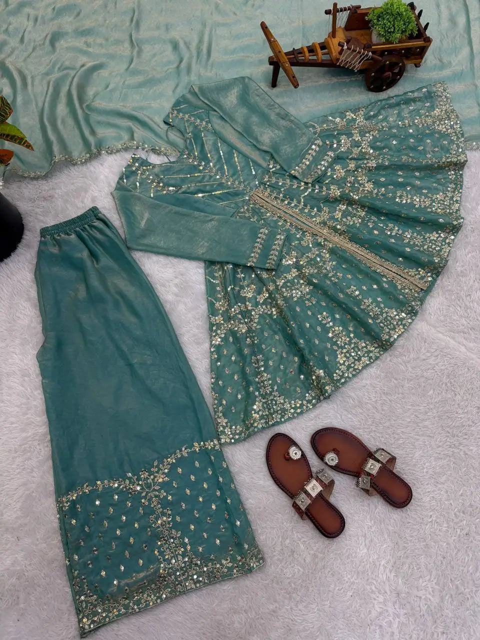Graceful Fendy Silk Peplum Sharara Set for Festive and Wedding Wear