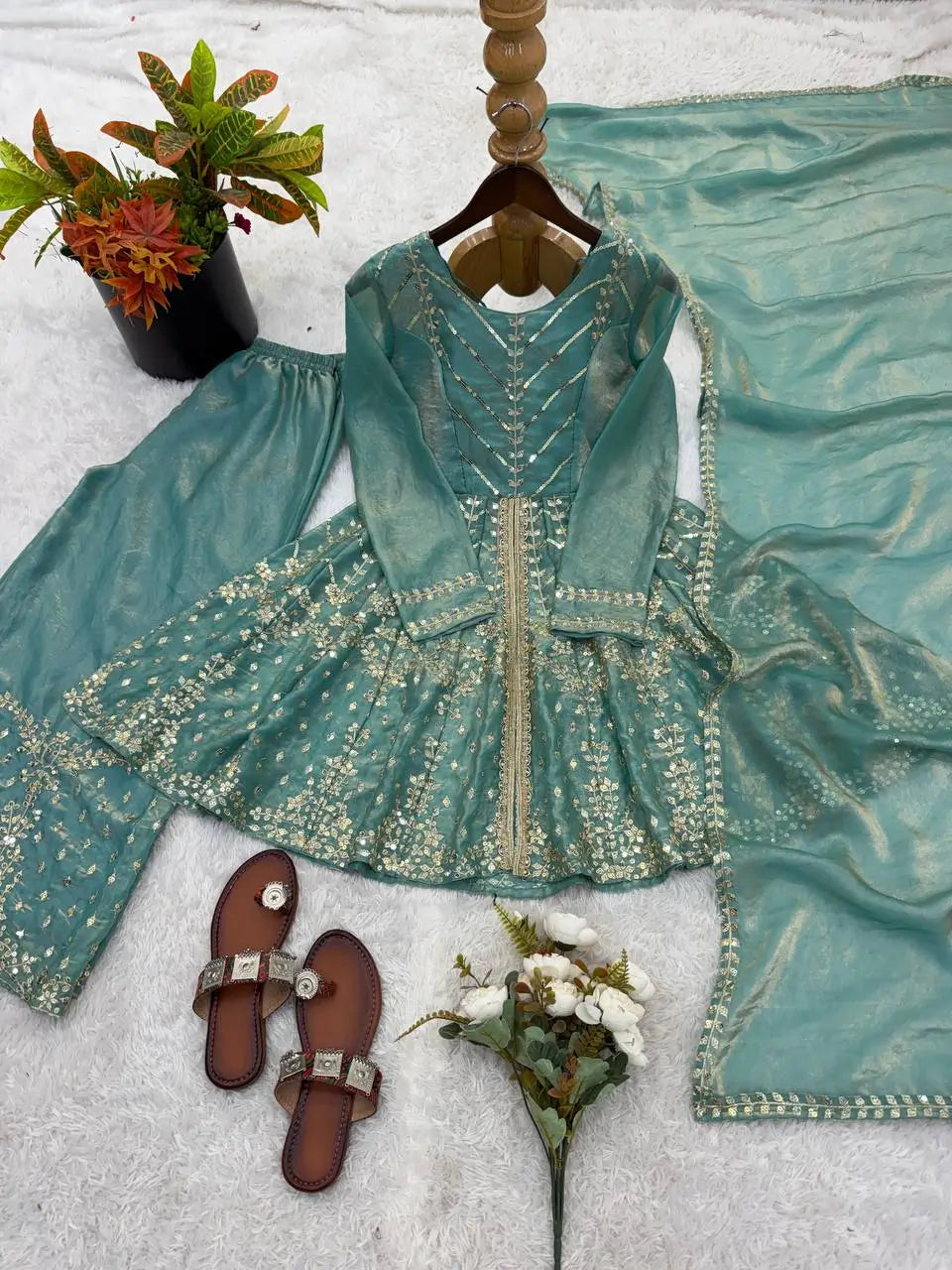 Graceful Fendy Silk Peplum Sharara Set for Festive and Wedding Wear