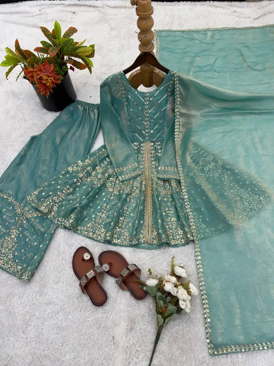 Graceful Fendy Silk Peplum Sharara Set for Festive and Wedding Wear