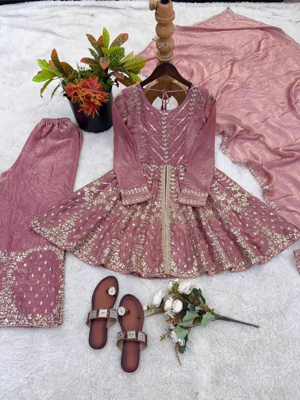 Graceful Fendy Silk Peplum Sharara Set for Festive and Wedding Wear