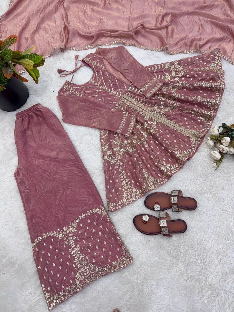 Graceful Fendy Silk Peplum Sharara Set for Festive and Wedding Wear