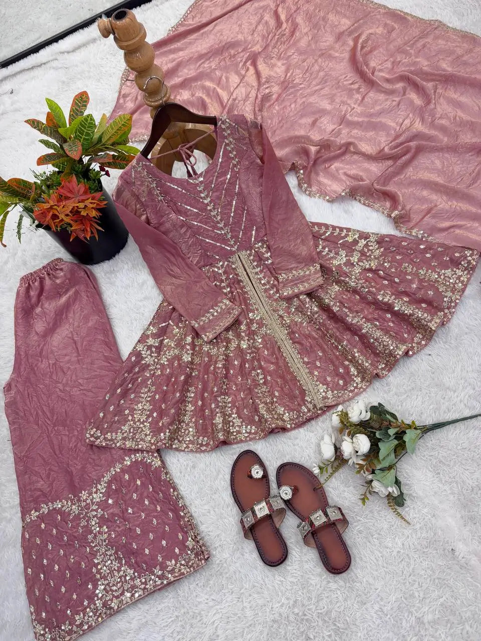 Graceful Fendy Silk Peplum Sharara Set for Festive and Wedding Wear
