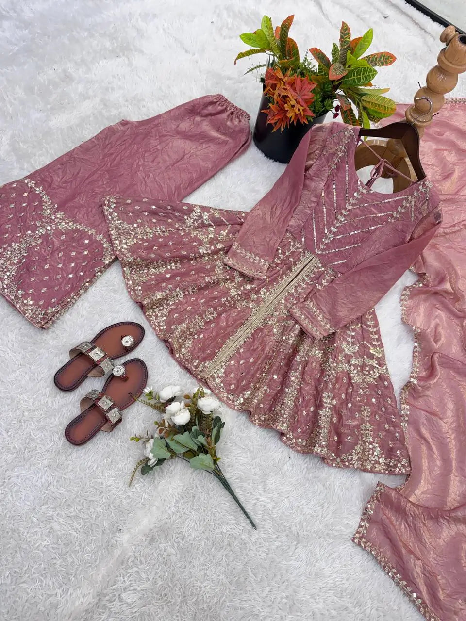 Graceful Fendy Silk Peplum Sharara Set for Festive and Wedding Wear