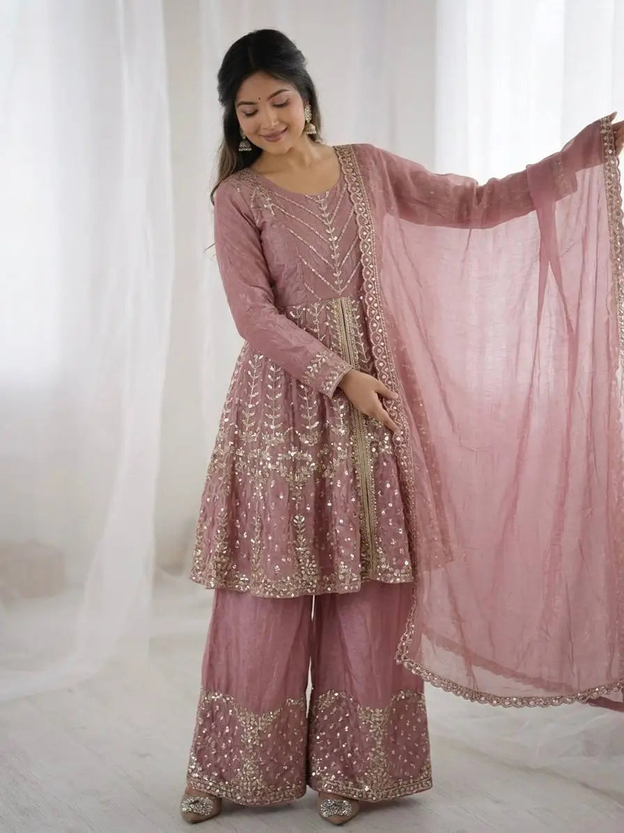 Graceful Fendy Silk Peplum Sharara Set for Festive and Wedding Wear