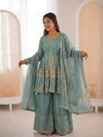 Graceful Fendy Silk Peplum Sharara Set for Festive and Wedding Wear