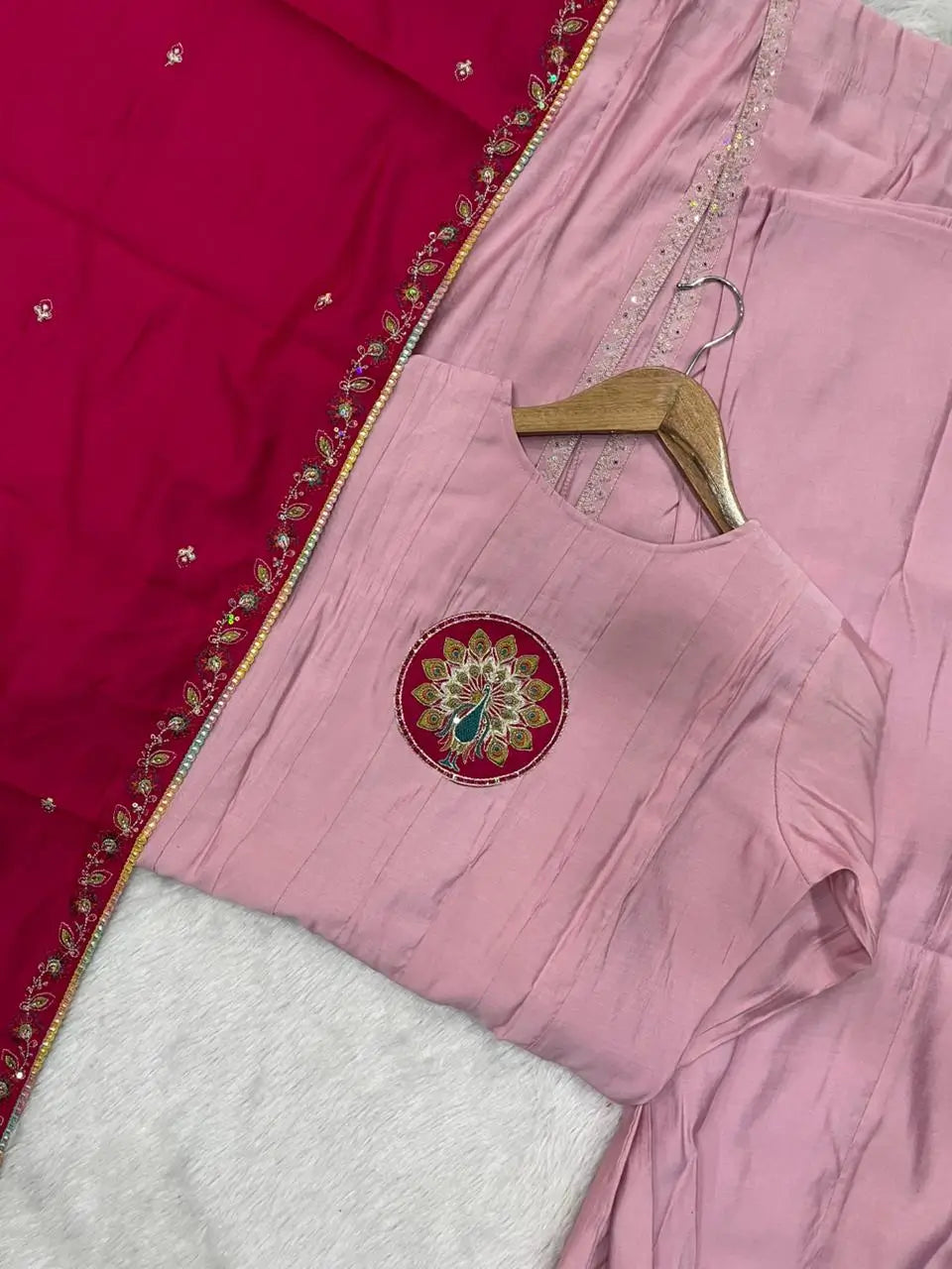 Graceful Roman Silk Anarkali Kurti Set for Festive and Wedding Wear