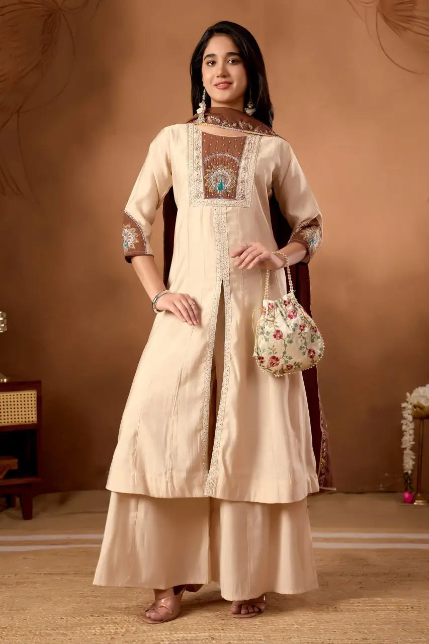 Graceful Roman Silk Anarkali Kurti Set for Festive and Wedding Wear